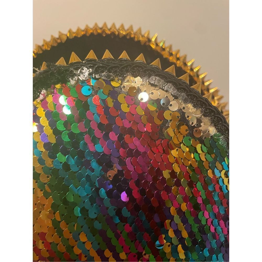 STEAMPUNK HAT: COSTUME COSPLAY HAT WITH SEQUINS, SPIKES AND GEMS IRIDESCENT GOLD - Picture 5 of 5